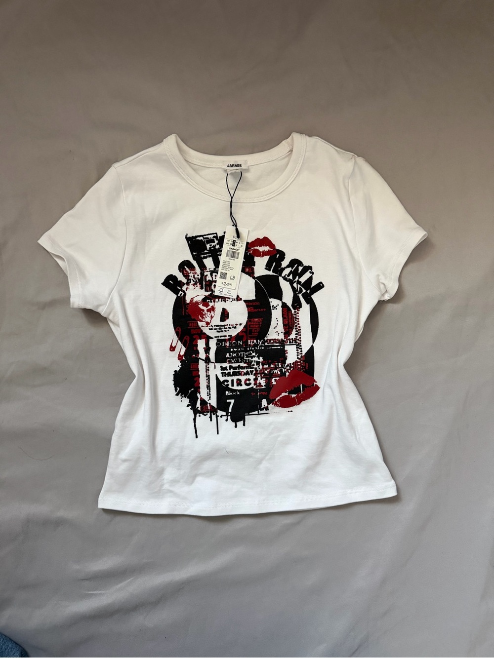 Garage White Short-Sleeve Tee with Red & Black Graphic